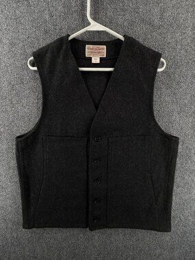 Filson Mackinaw Virgin Wool Vest Black Gray Size 40 Pockets STYLE 10055AL Men